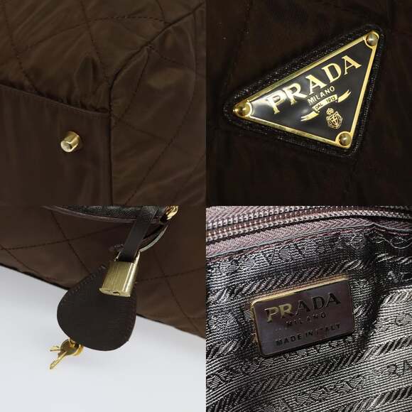 PRADA Boston Bag Nylon Brown Gold - Picture 11 of 12